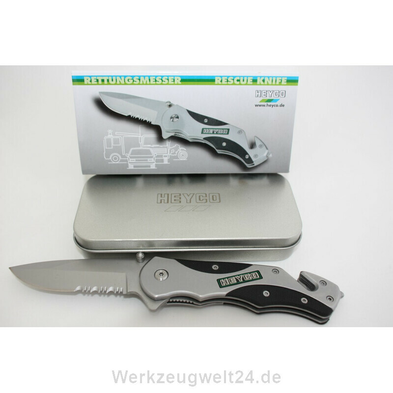 Heyco Rettungsmesser ( Rescue Knife ) mit Gurtschneider in Metallbox